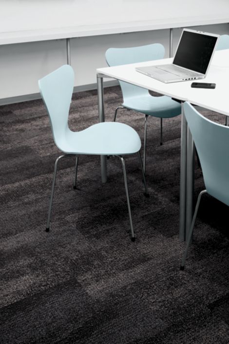 Interface Neighborhood Smooth plank carpet tile in meeting room or classroom with laptop and light blue chairs image number 6