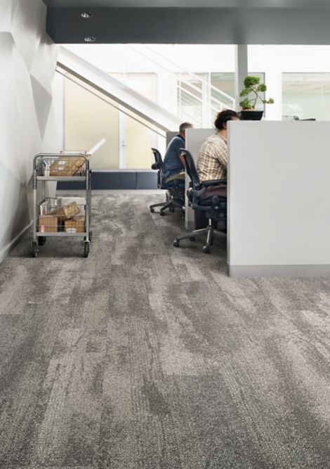 Interface Neighborhood Smooth plank carpet tile in office with cubicals and staircase in background image number 9