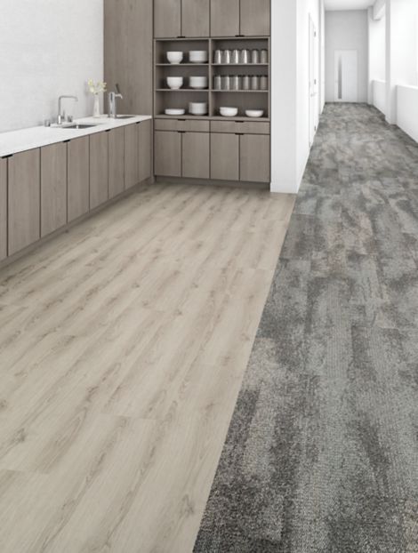 Interface Neighborhood Smooth and Natural Woodgrains LVT in kitchen area with sink