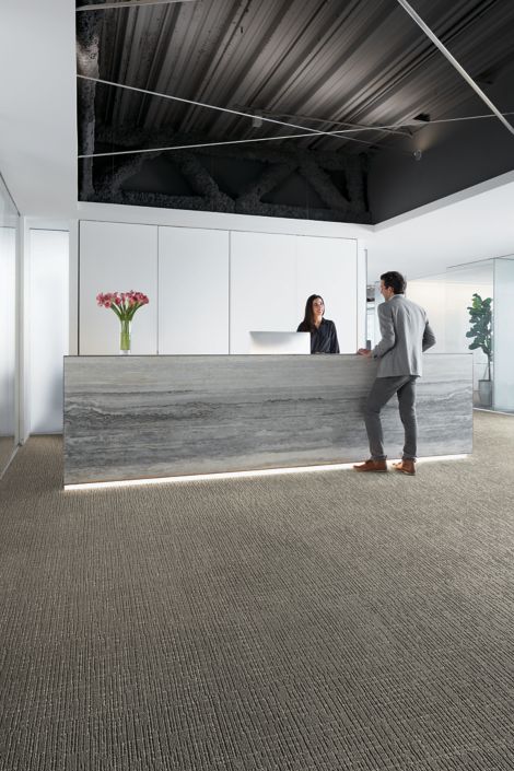Interface Night Flight carpet tile in office lobby with man talking to receptionist image number 7