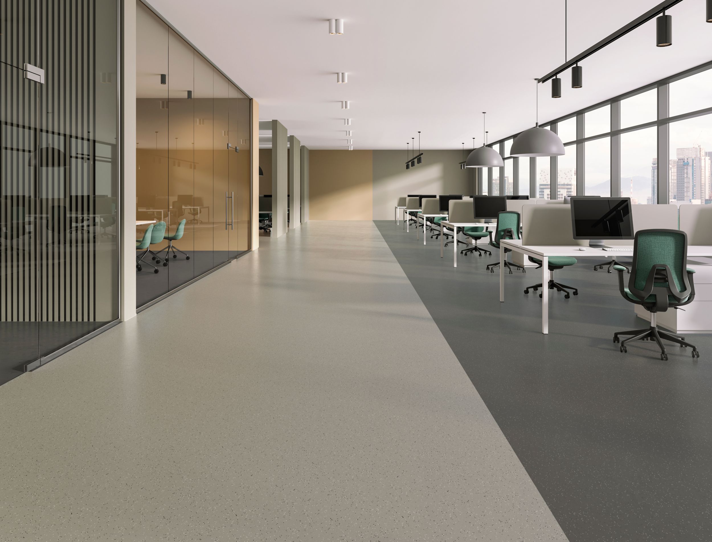 nora by Interface noraplan stone reflection breaking rubber flooring in open office workspace image number 3