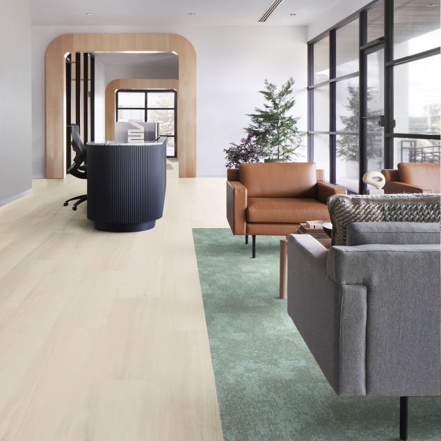 LVT: Northern Grain, Nordic Wash, Ashlar Carpet: CE100, Uncover, Non Directional