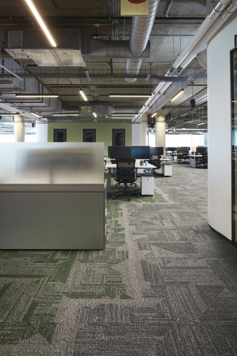Interface Open Air 403 carpet tile in open office workspace area with multiple work stations