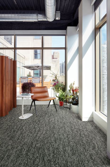 Interface Obligato plank carpet tile with leather chair and potted plants in windows numéro d’image 5