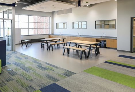 Interface Ground Waves Verse, Harmonize and On Line carpet tile with nora by Interface noraplan valua rubber flooring in K-12 school image number 9