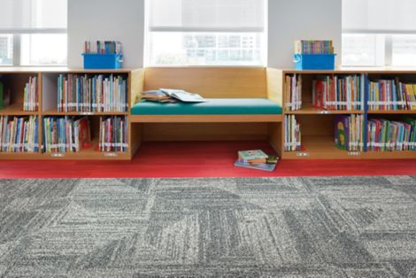 Interface Open Air 403 carpet tile in library with reading bench and childrens books imagen número 4