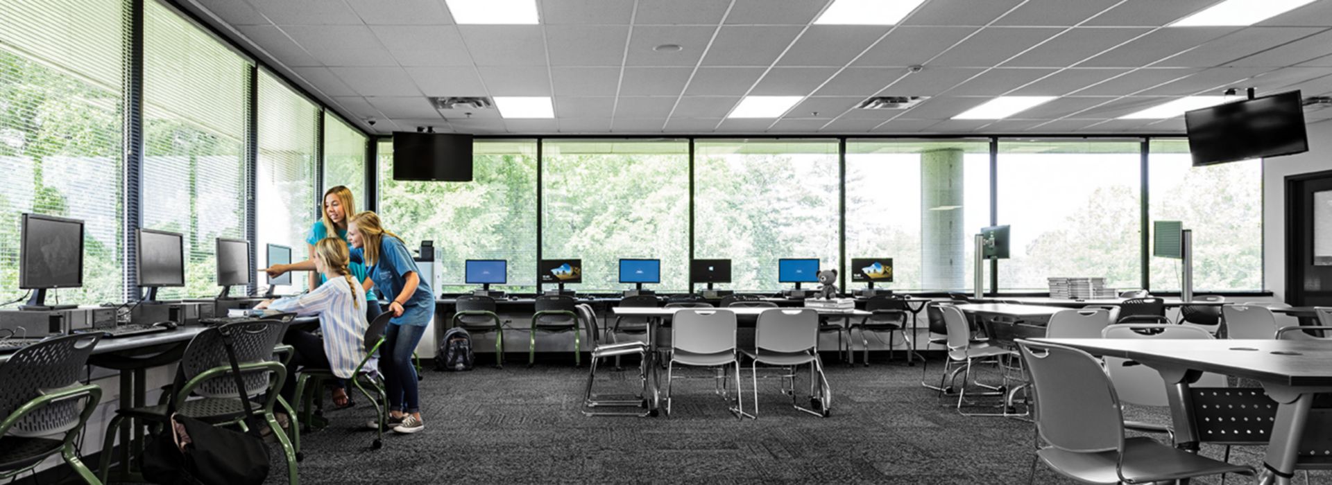 Interface Open Air 405 carpet tile in computer lab or classroom