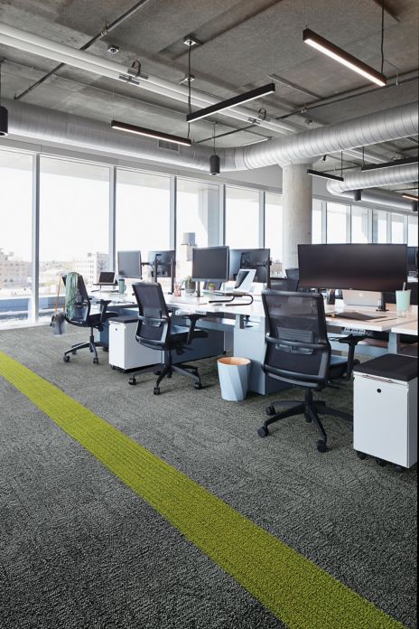 Interface Open Air 411 plank carpet tile with multiple open work stations