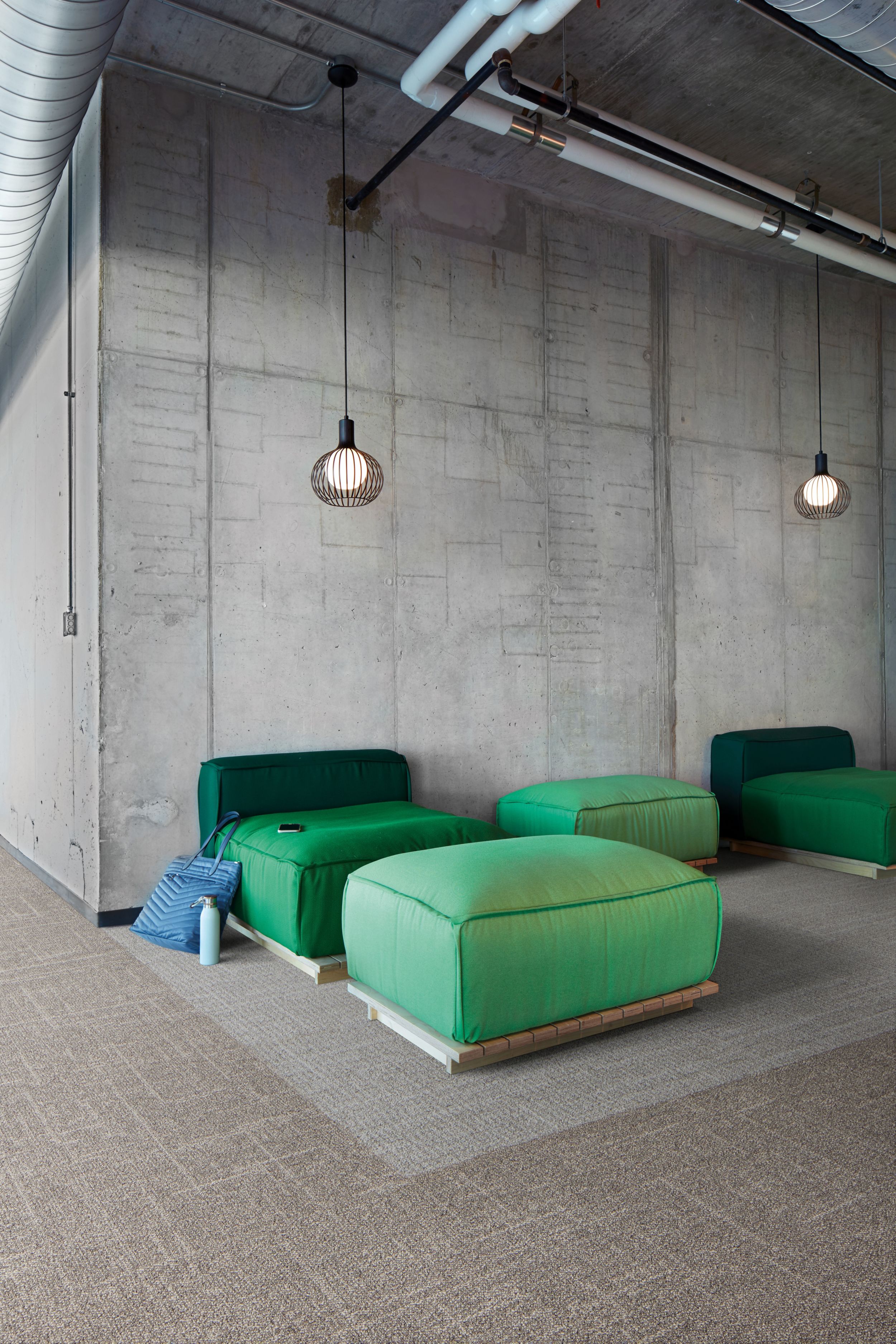 Interface Open Air 418 carpet tile with Open Air 401 plank carpet tile in workplace lobby image number 4