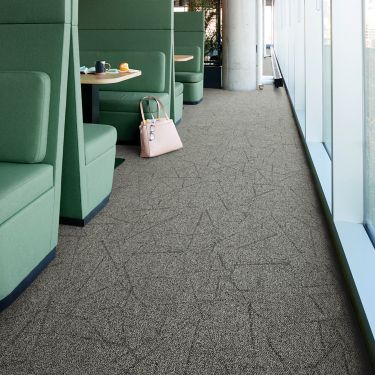 Interface Open Air 420 carpet tile in dining area with multiple green booths