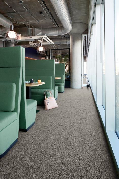 Interface Open Air 420 carpet tile in dining area with multiple green booths image number 4