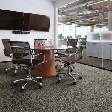 Interface Open Air 421 carpet tile in meeting room with wood conference table and glass doorway image number 1