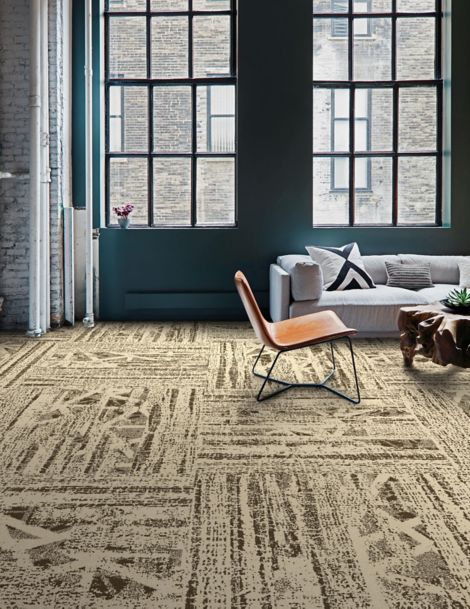 Interface PM57 and PM01 plank carpet tile in naturally lighted living room area image number 2