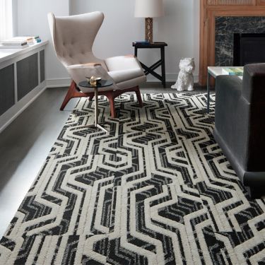 image Interface PM19 plank carpet tile with Textured Woodgrains LVT in seating area with fireplace numéro 1