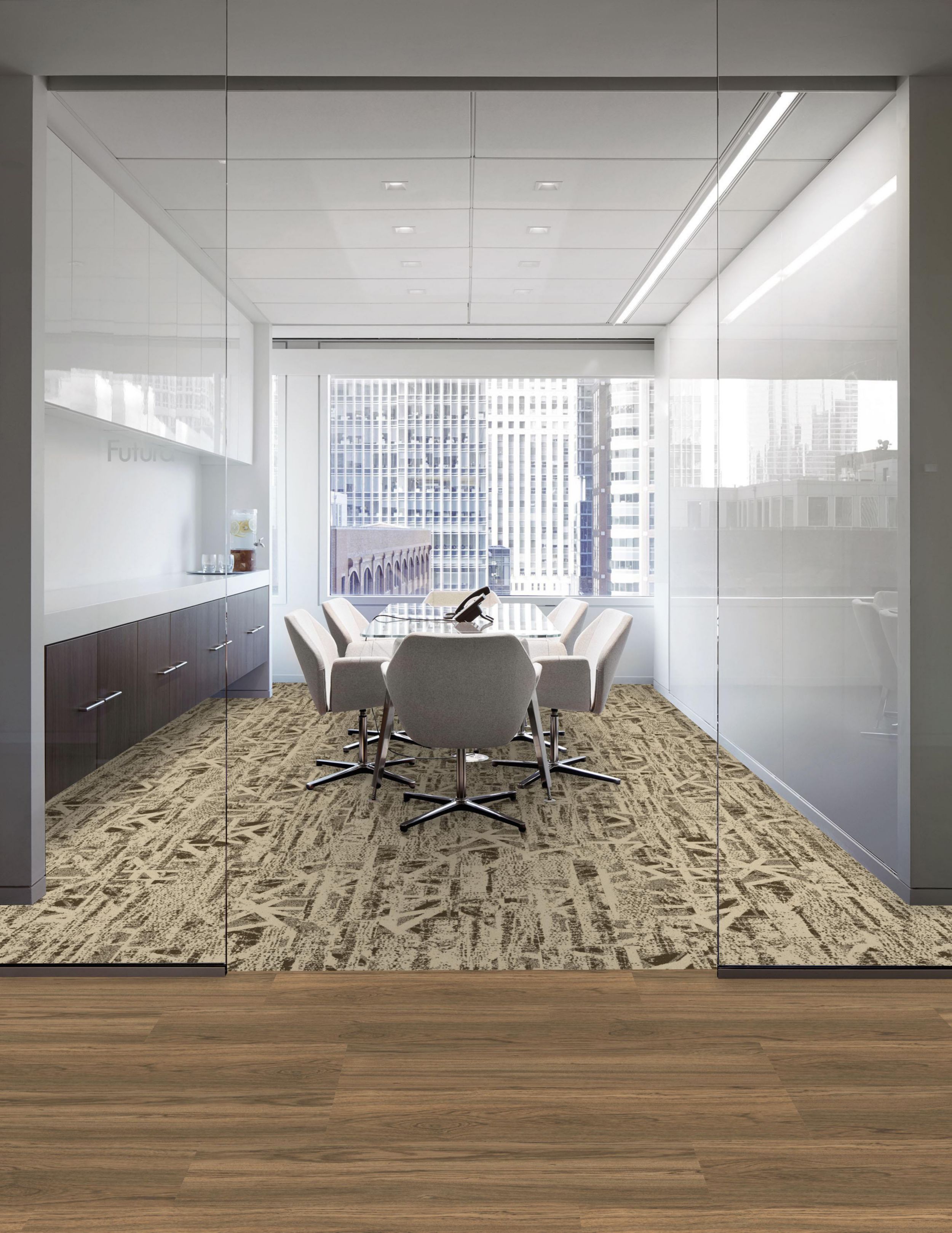 Interface PM57 plank carpet tile and Natural Woodgrains LVT in meeting room image number 1
