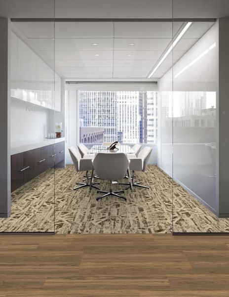 Interface PM57 plank carpet tile and Natural Woodgrains LVT in meeting room