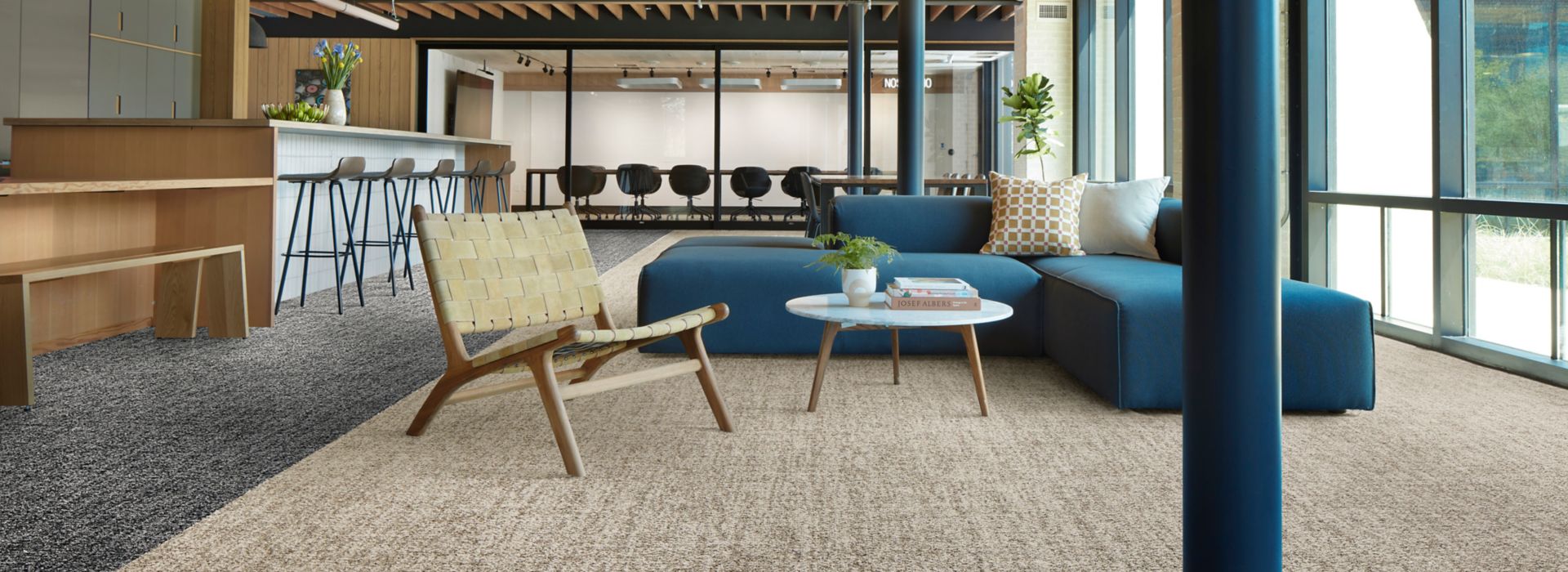 Interface Parchment carpet tile in workplace lobby/lounge area