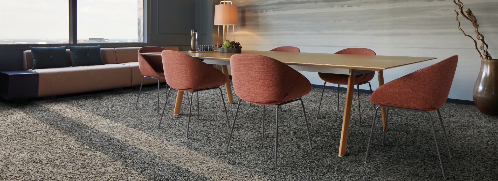 Interface Peas In A Pod carpet tile in meeting room with table, chairs, and sofa