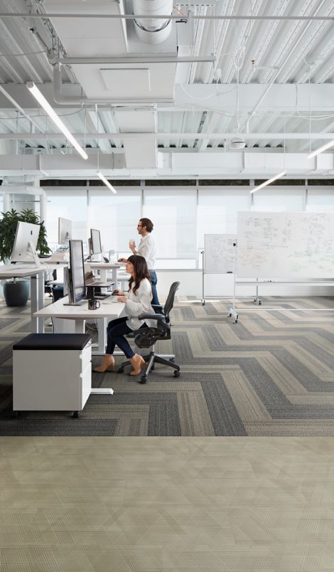 Interface Drawn Lines LVT and Plain Stitch plank carpet tile in office common area with work stations image number 5