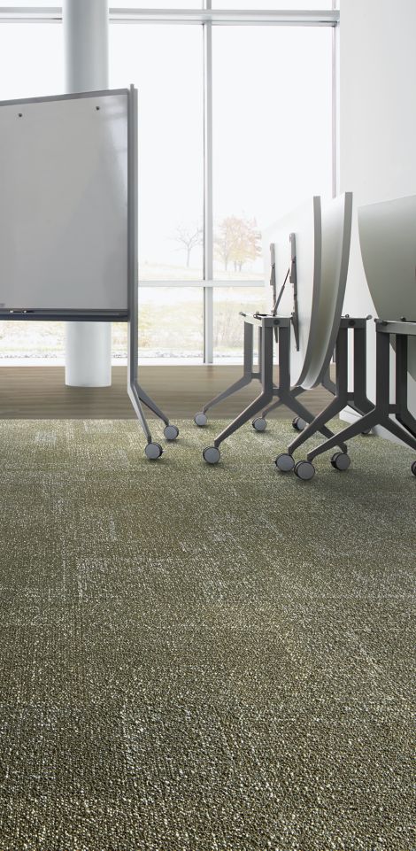 Interface Profile carpet tile and Studio Set LVT in meeting room with chairs and whiteboard image number 5