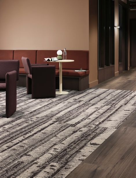 Interface Quiet Grove plank carpet tile with Northern Grain plank LVT in corridor and lobby image number 3