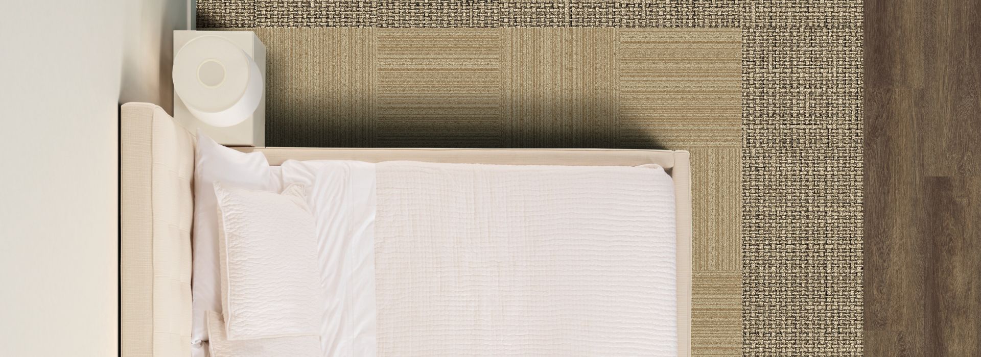 Interface RMS 103 and RMS 607 carpet tile with Level Set LVT in hotel guest room