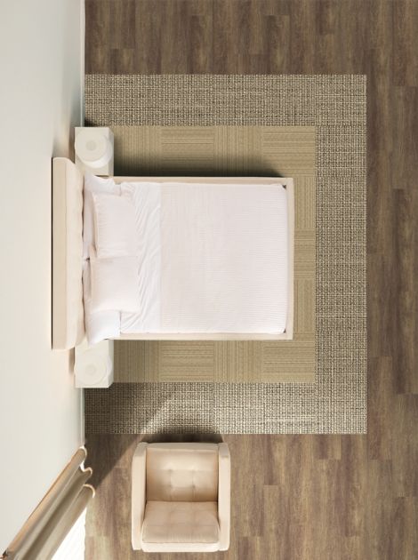 Interface RMS 103 and RMS 607 carpet tile with Level Set LVT in hotel guest room image number 4