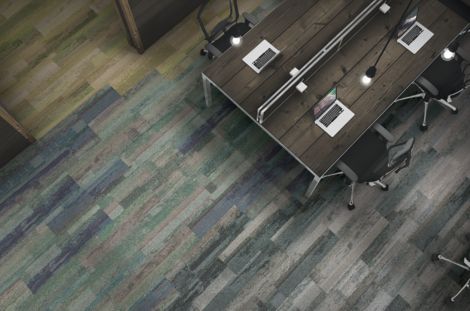 Interface Reclaim plank carpet tile in overhead view of office area image number 4