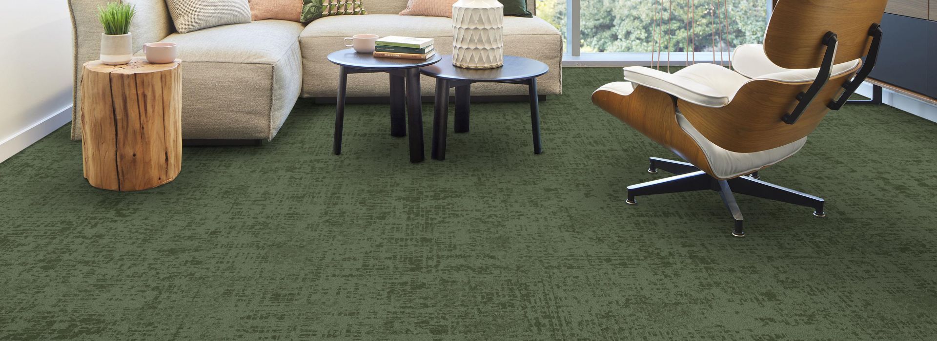 Interface Roman Holiday carpet tile in hotel guest suite living area