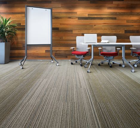 Interface SL920 plank carpet tile in meeting area with conference tables, chairs, white board and plant image number 3