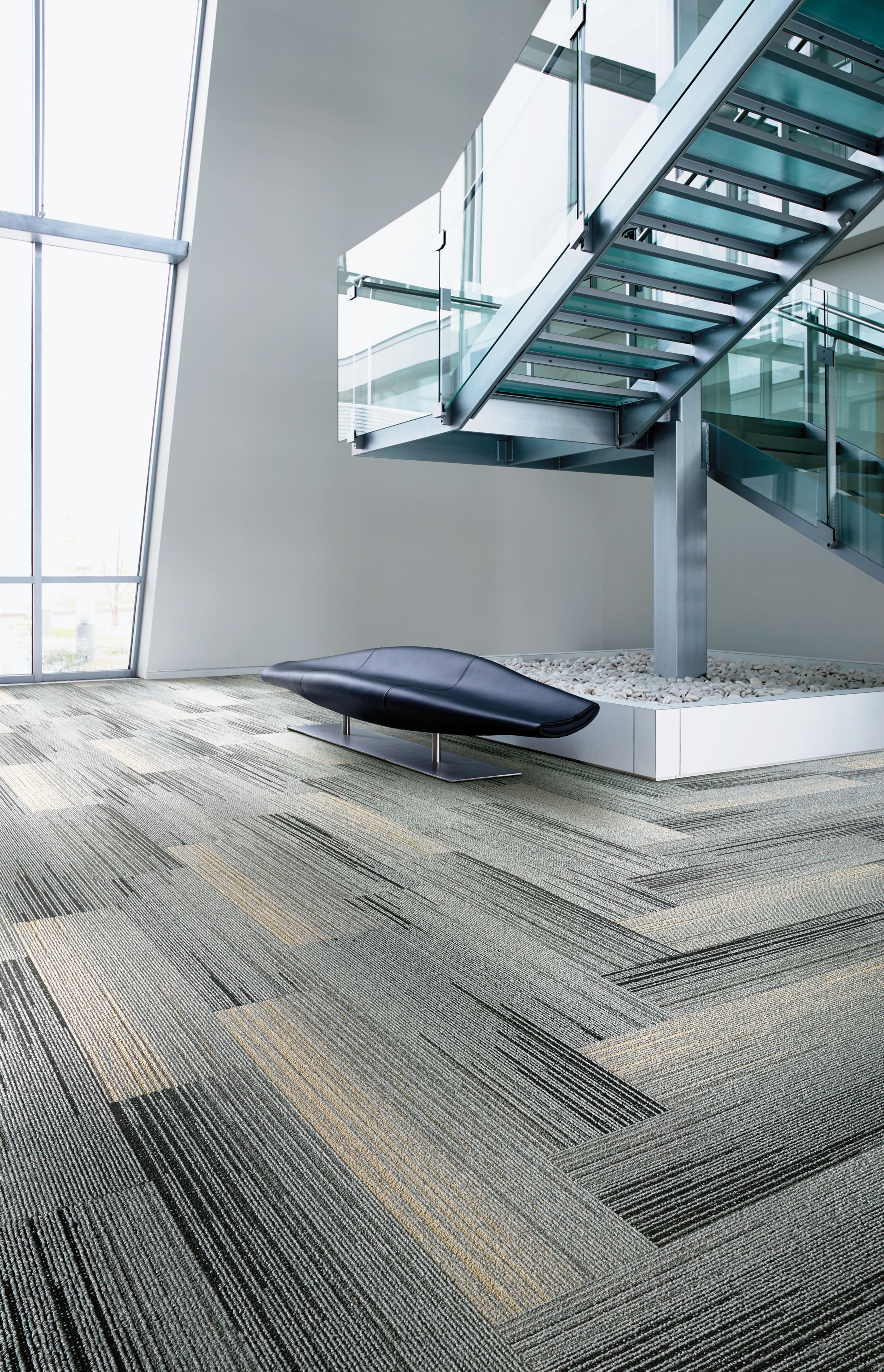 Interface SL930 plank carpet tile in stairwell area with bench image number 5