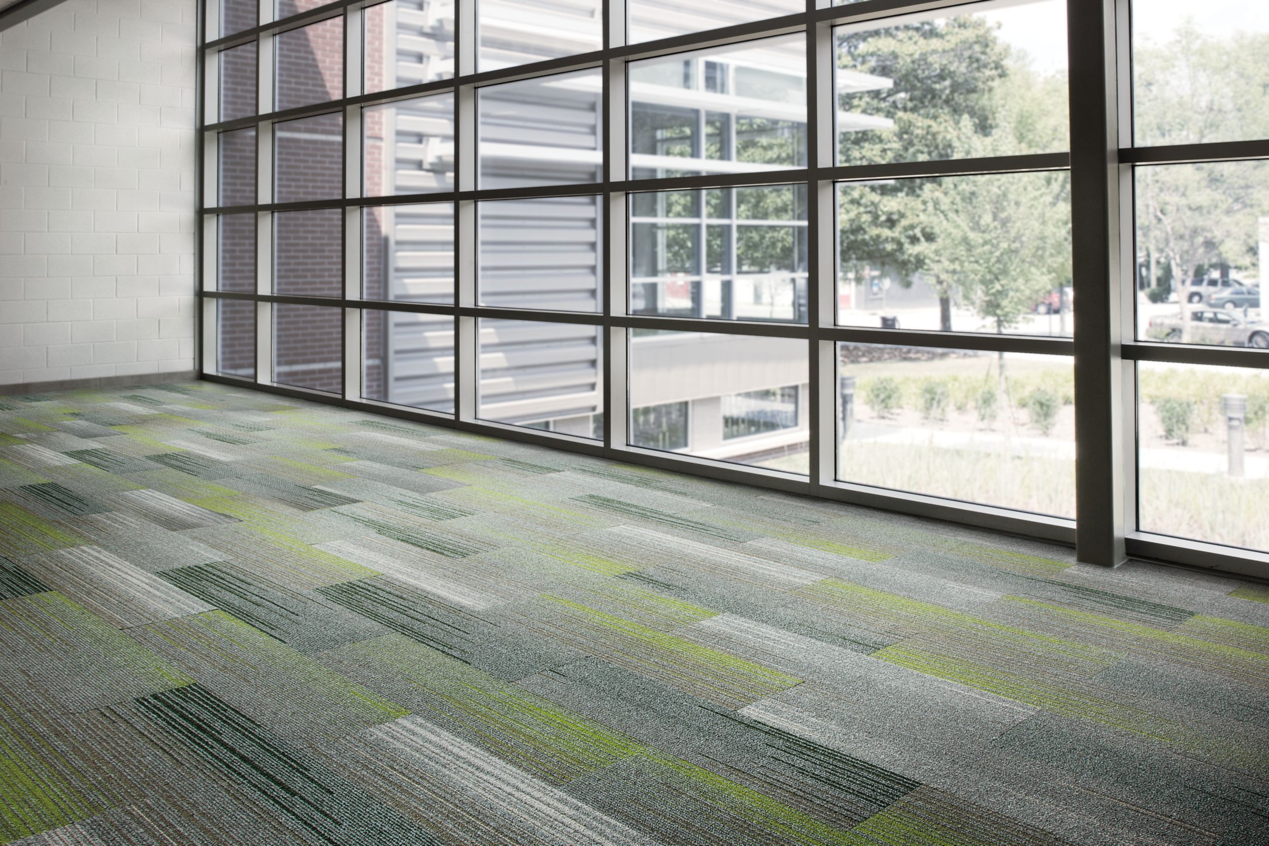 Interface SL930 plank carpet tile in common area with large windows image number 2