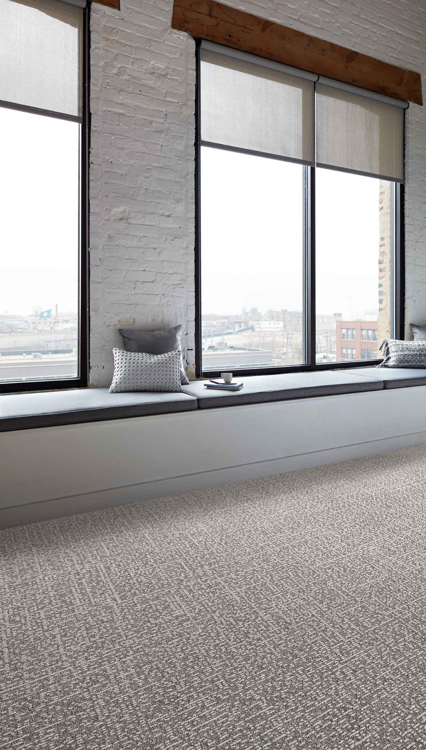 Interface Sashiko Stitch plank carpet tile in common area with bench window seat imagen número 5