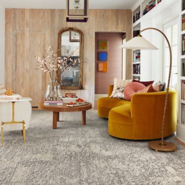 FLOR Savoir Faire carpet tile in study with chairs and tables image number 1