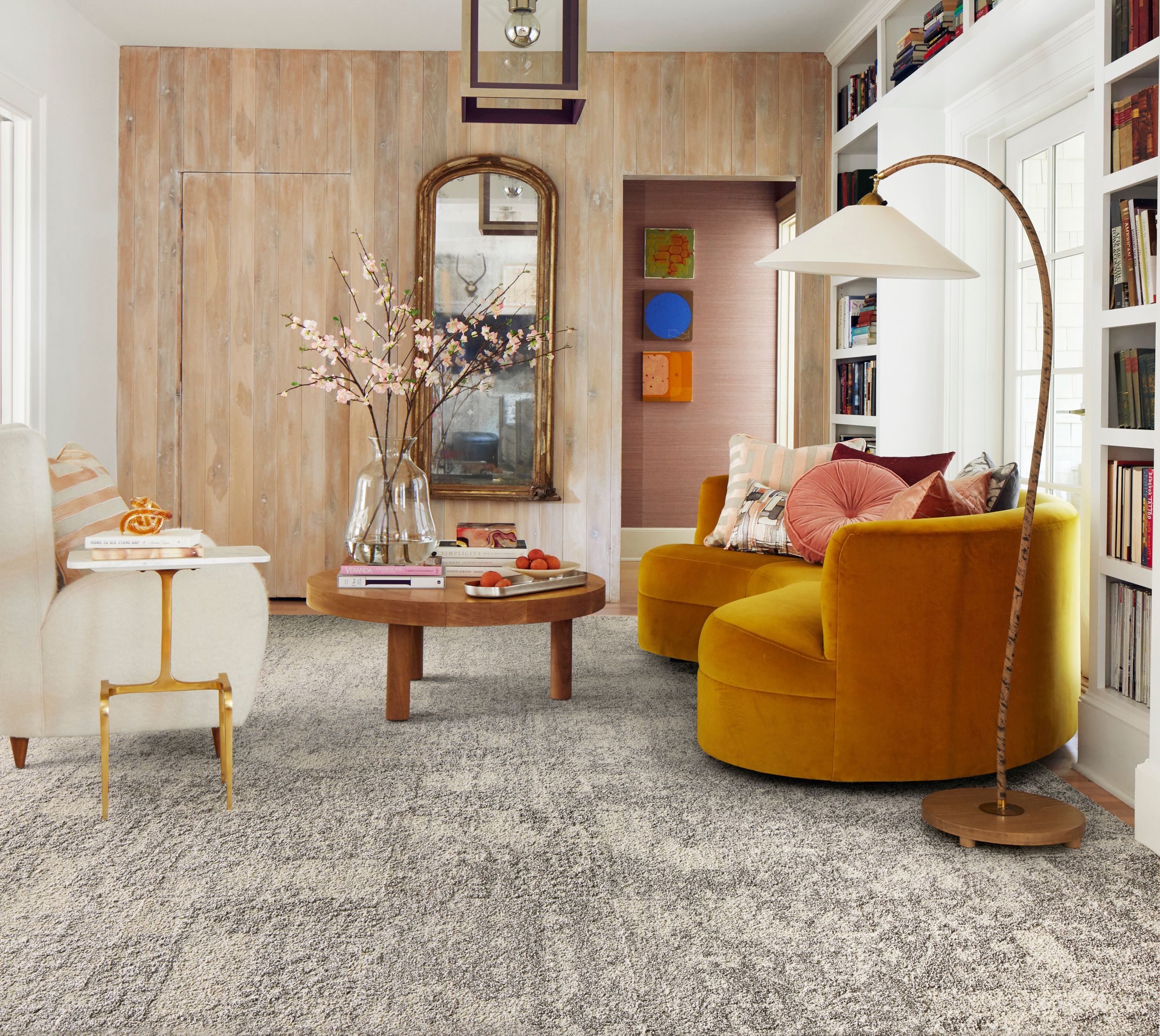 FLOR Savoir Faire carpet tile in study with chairs and tables image number 1
