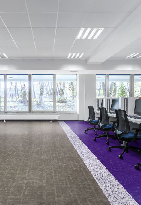 Interface Scorpio, Aries and Walk on By LVT in office setting with cubicles and chairs