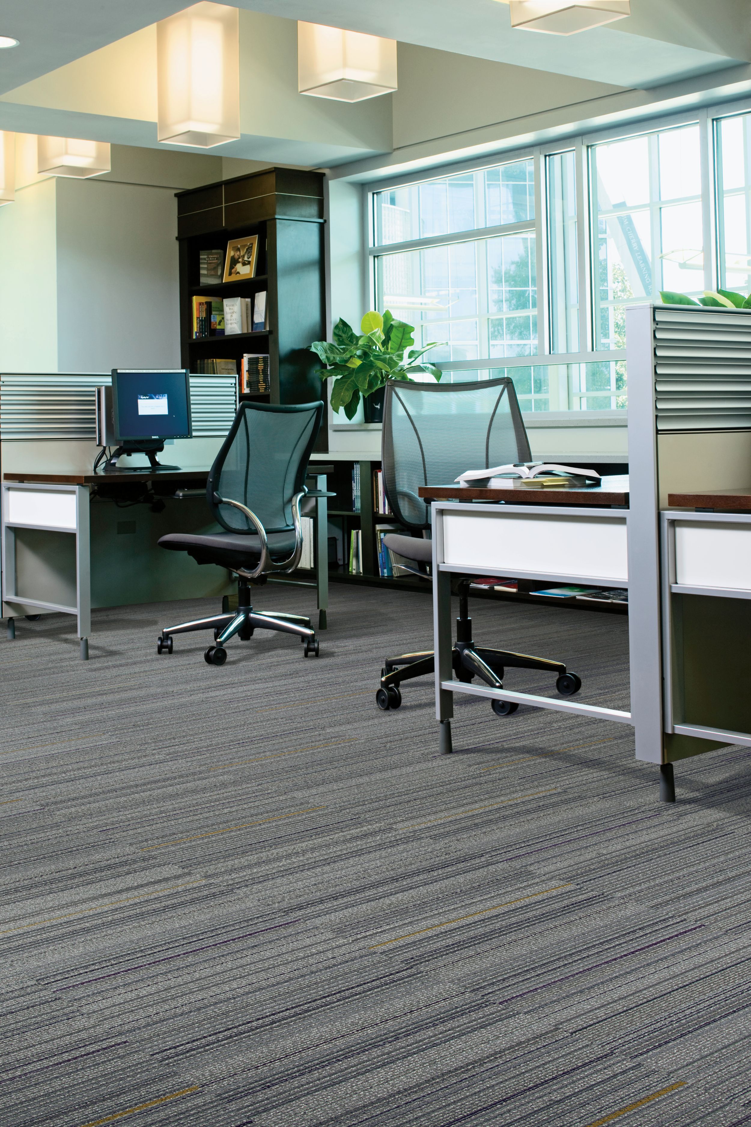 Interface Primary Stitch and Sew Straight carpet tile in cubicle workspace with two stations numéro d’image 4