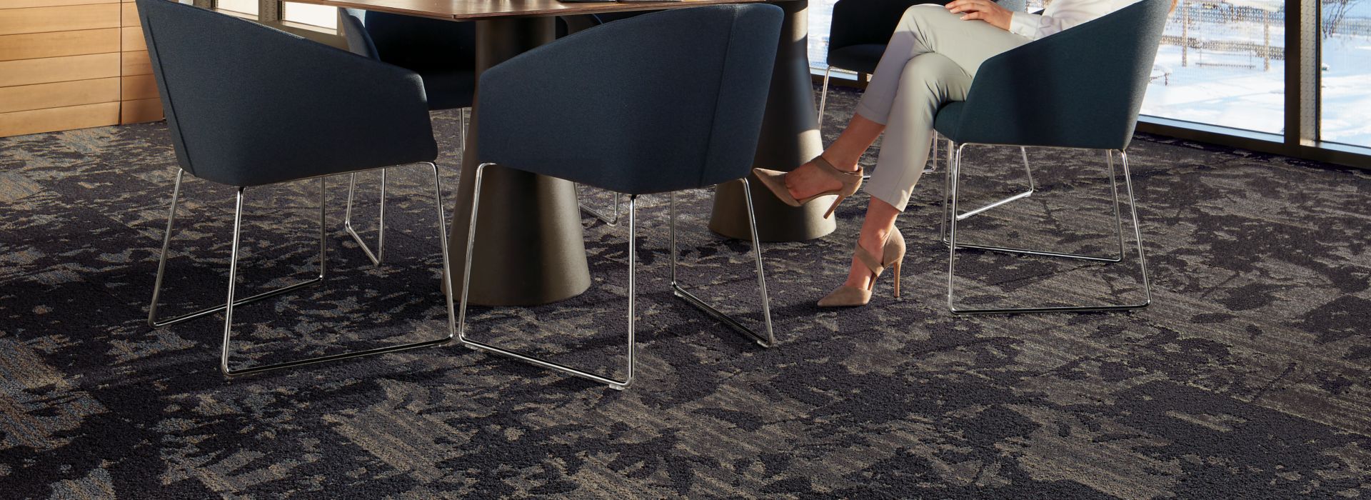 Interface Shading plank carpet tile in seating area with table and chairs