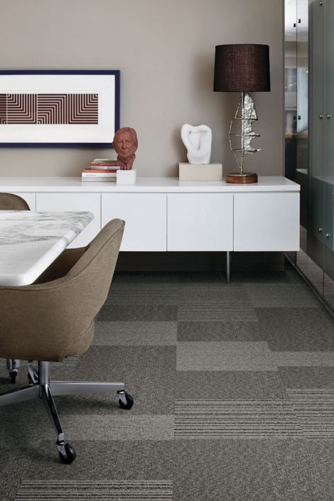 Interface ShadowBox Velour carpet tile in office with credenza
