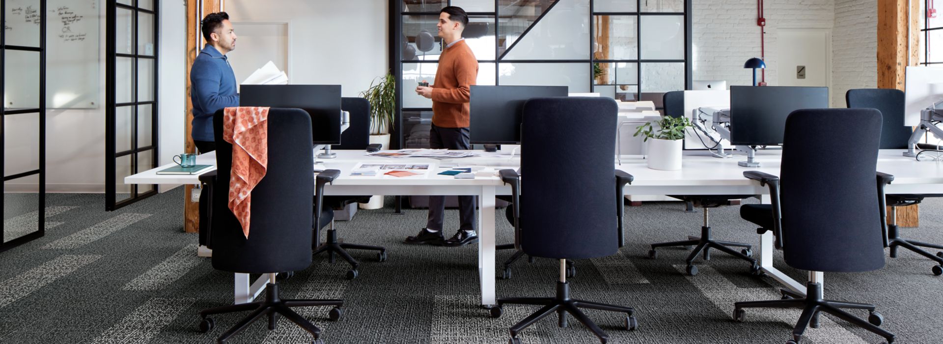 Interface Sashiko Stitch plank carpet tile in open cubicle setting