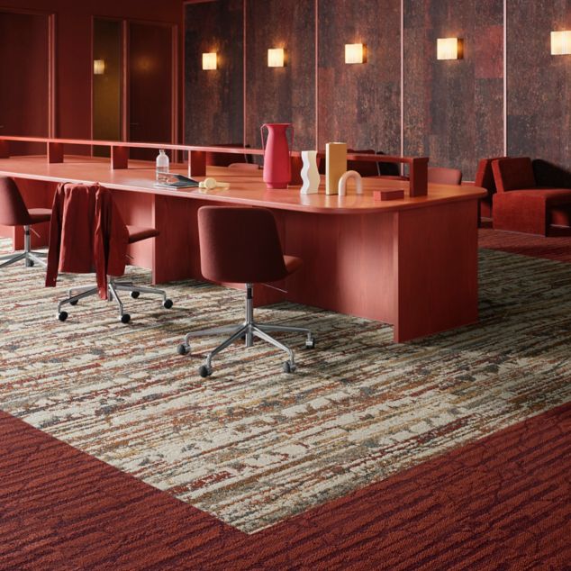 Interface Shifting Seasons and Spruce It Up plank carpet tile in workplace collaborative space
