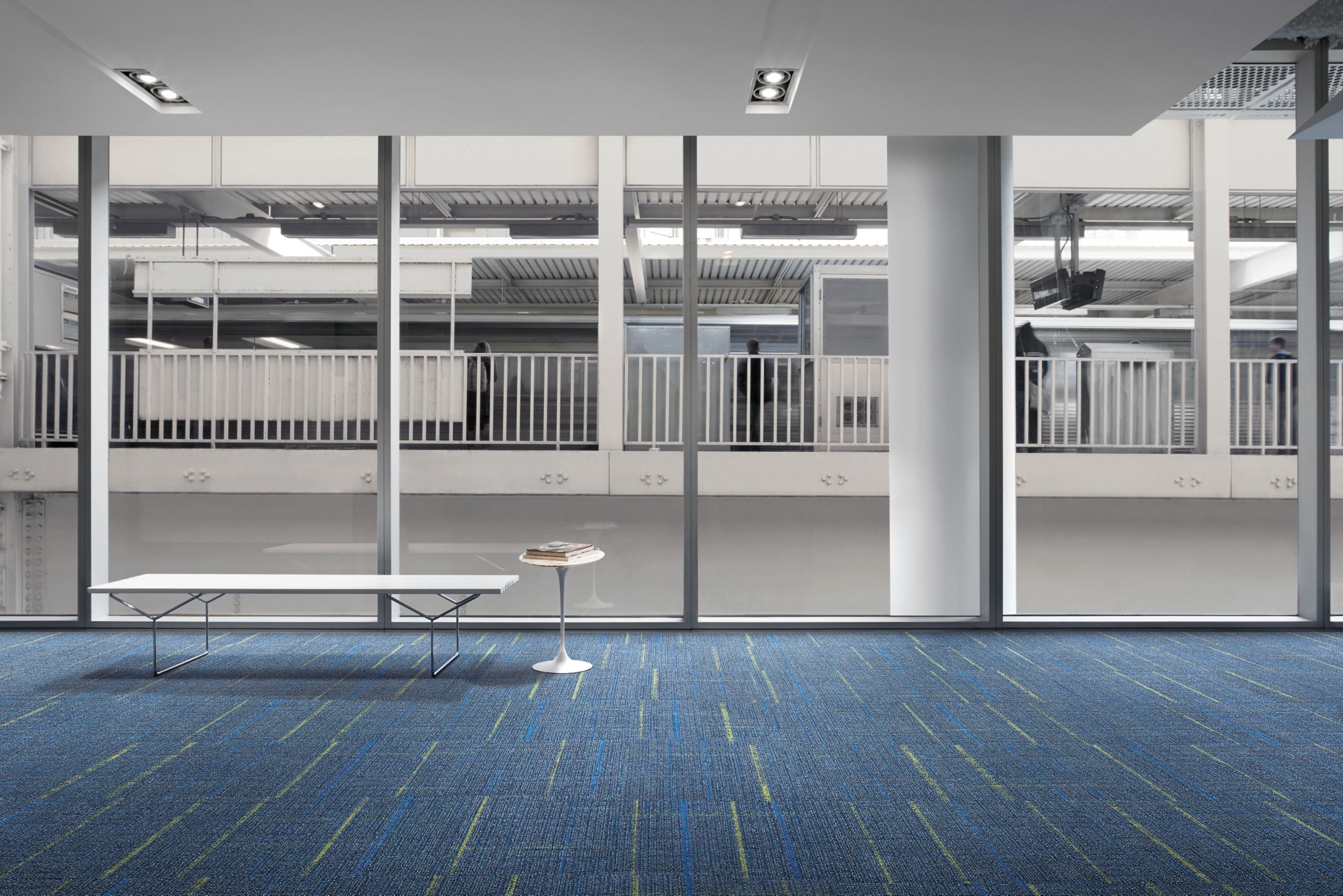 Interface Sidetrack carpet tile in lobby space with bench image number 1