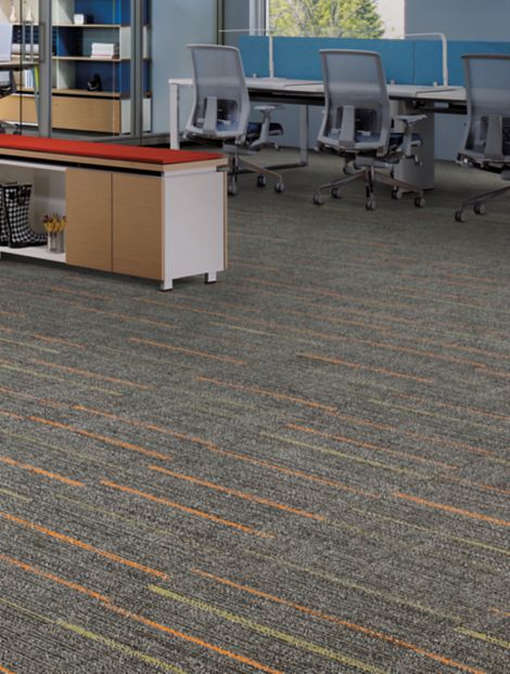 Interface Main Line carpet tile in open office with cubbie with rain boots image number 3