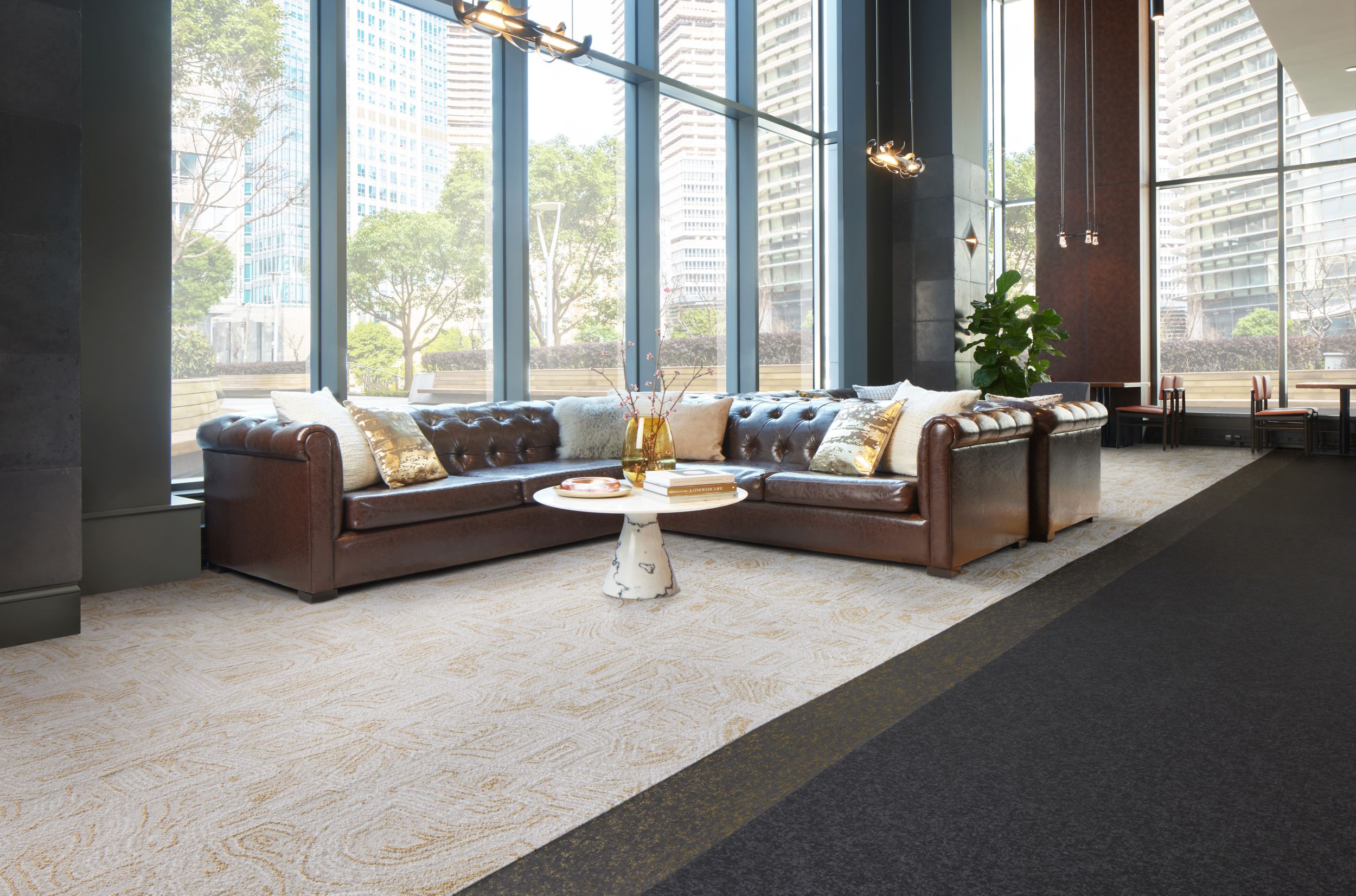 Interface Silk Age LVT with FLOR Anthracite carpet tile in lobby image number 1