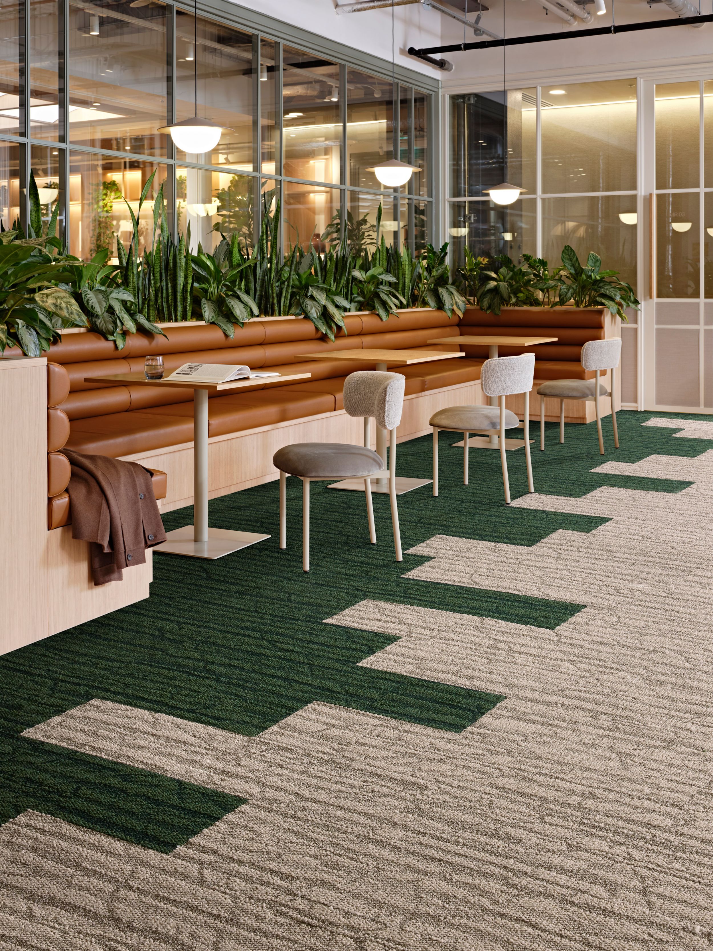Interface Spruce It Up and First Light plank carpet tile in workplace collaborative space image number 6