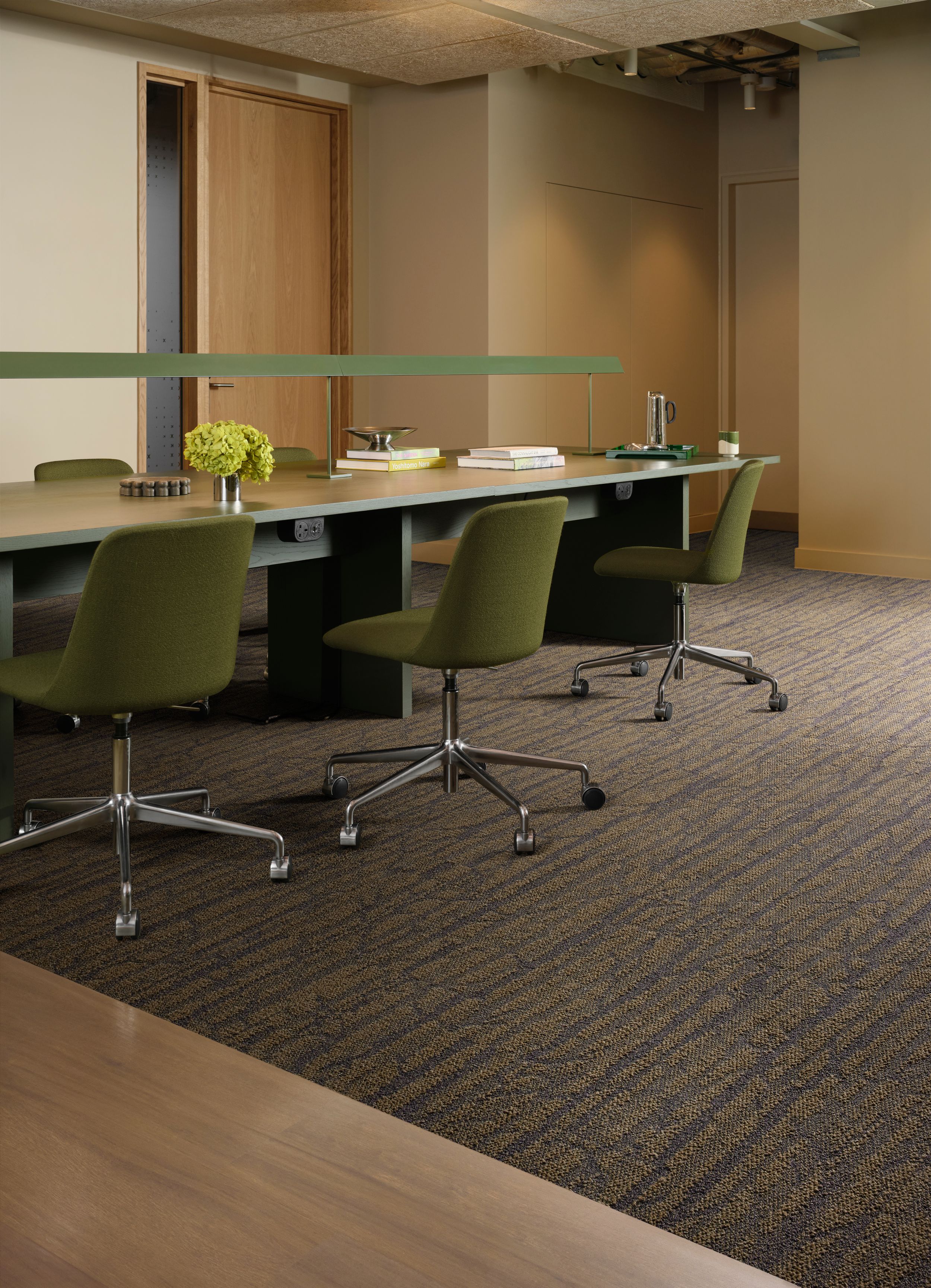 Interface Spruce It Up plank carpet tile with On Grain plank LVT in workplace meeting room image number 3