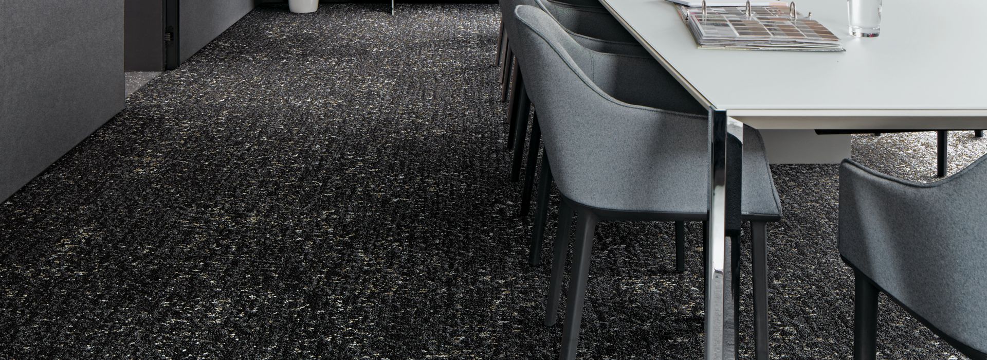Interface Step in Time and Walk the Aisle carpet tile in meeting area with table and chairs