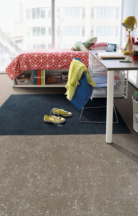 Interface Step in Time carpet tile and Walk the Aisle LVT in a dorm room número de imagen 6