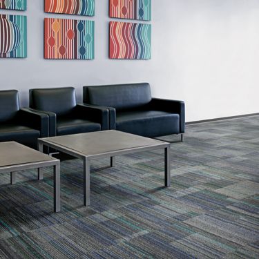 Interface Straight Edge carpet tile in waiting area with table and chairs image number 1