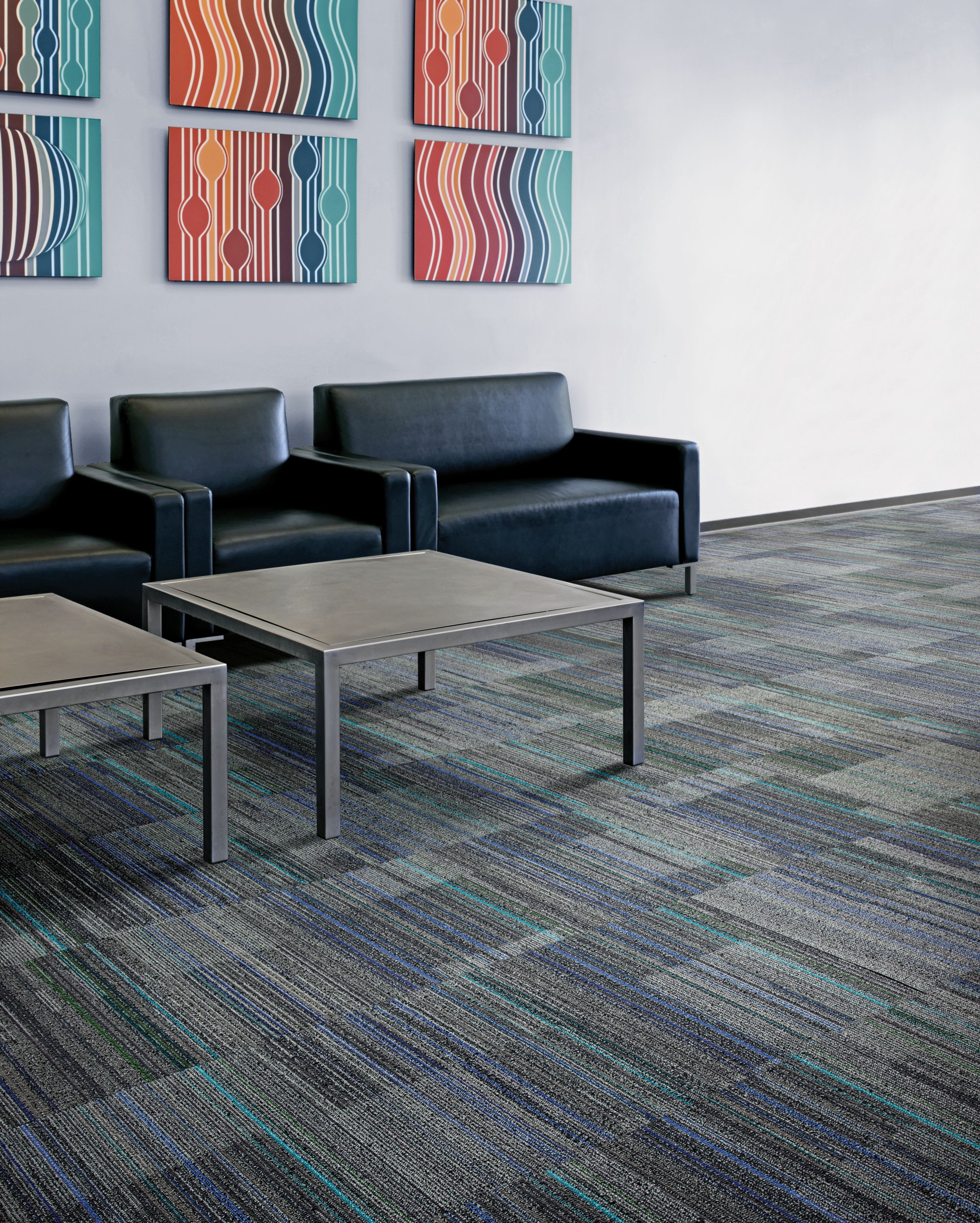 Interface Straight Edge carpet tile in waiting area with table and chairs image number 1